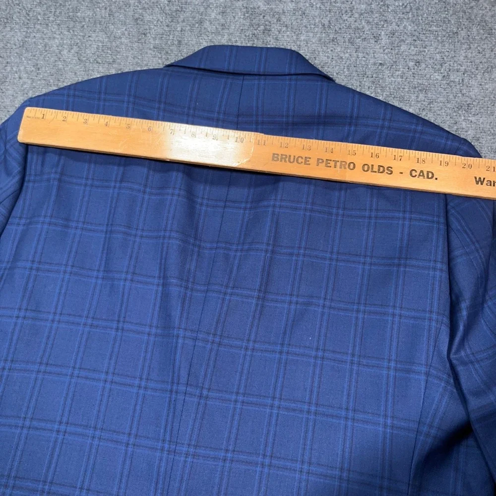 Petrocelli Soren Sport Coat Mens 46L Plaid 100% Wool Blue Glen Check Blazer Work